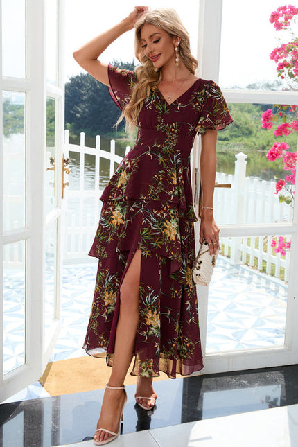 Robe Maxi Florale Bordeaux Chic - gallery 5