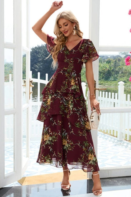 Robe Maxi Florale Bordeaux Chic