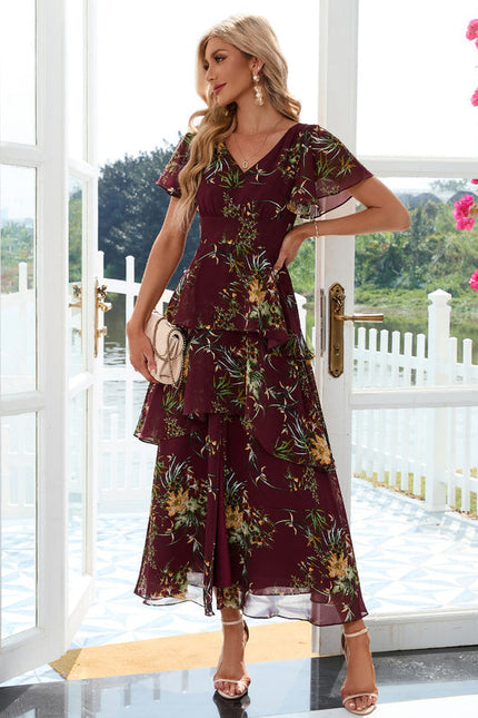 Robe Maxi Florale Bordeaux Chic - gallery 3