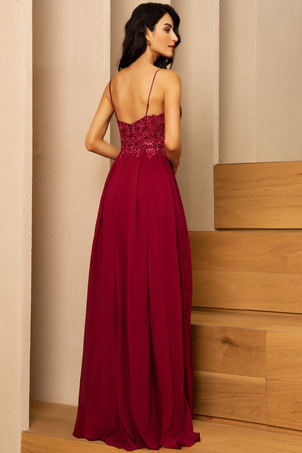 Robe Bordeaux Décolleté V Élégant - gallery 1