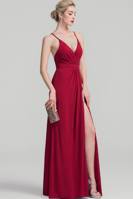 Robe Soirée Élégante Fendue Rouge - gallery 1