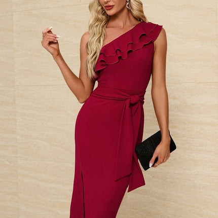 Robe Asymétrique Bordeaux Chic