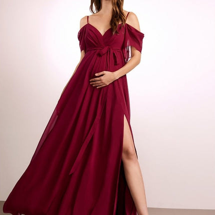 Robe Longue Maternité Élégante Bordeaux