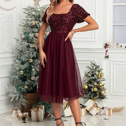 Robe Bordeaux À Paillettes Chic