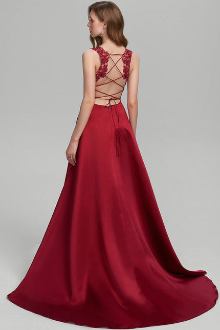 Robe Satinée Bordeaux Décolleté Plongeant - gallery 1