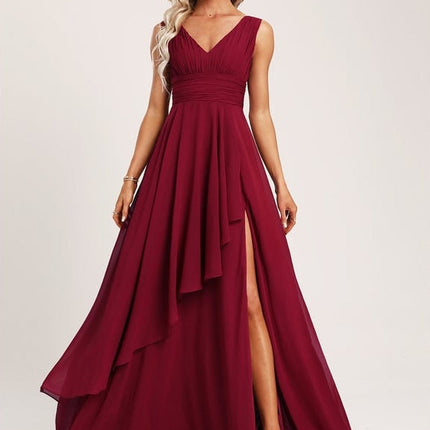 Robe Fluide Bordeaux À Volants Élégante