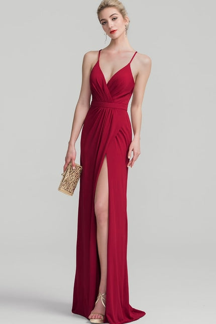 Robe Soirée Élégante Fendue Rouge