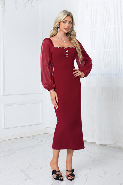 Robe Bordeaux Col Claudine - gallery 2