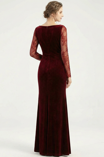 Robe Velours Chic À Manches En Dentelle