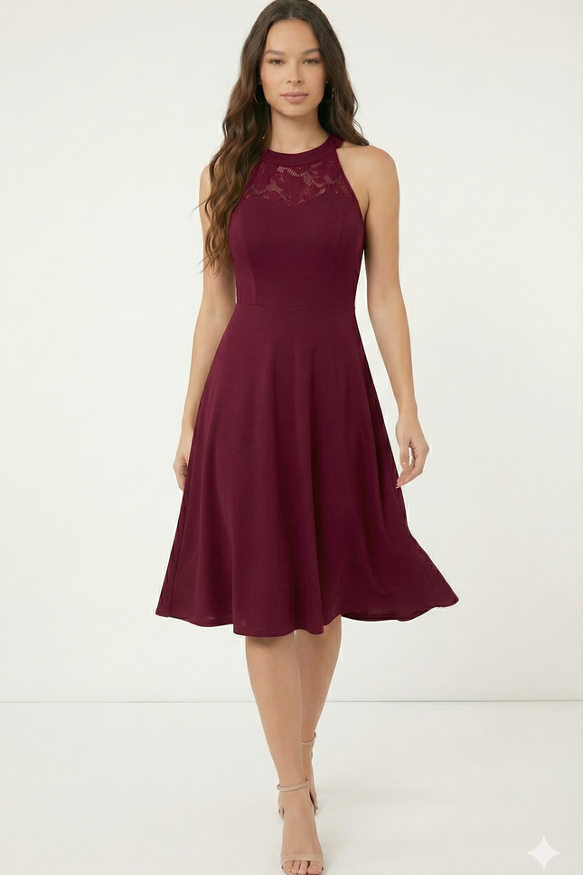 Robe Bordeaux Chic Dentelle Courte