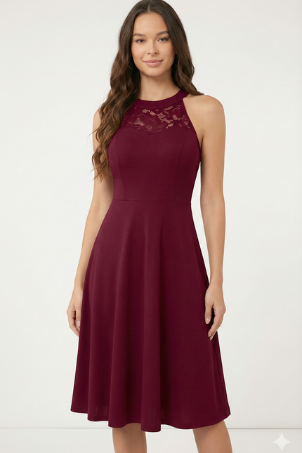 Robe Bordeaux Chic Dentelle Courte