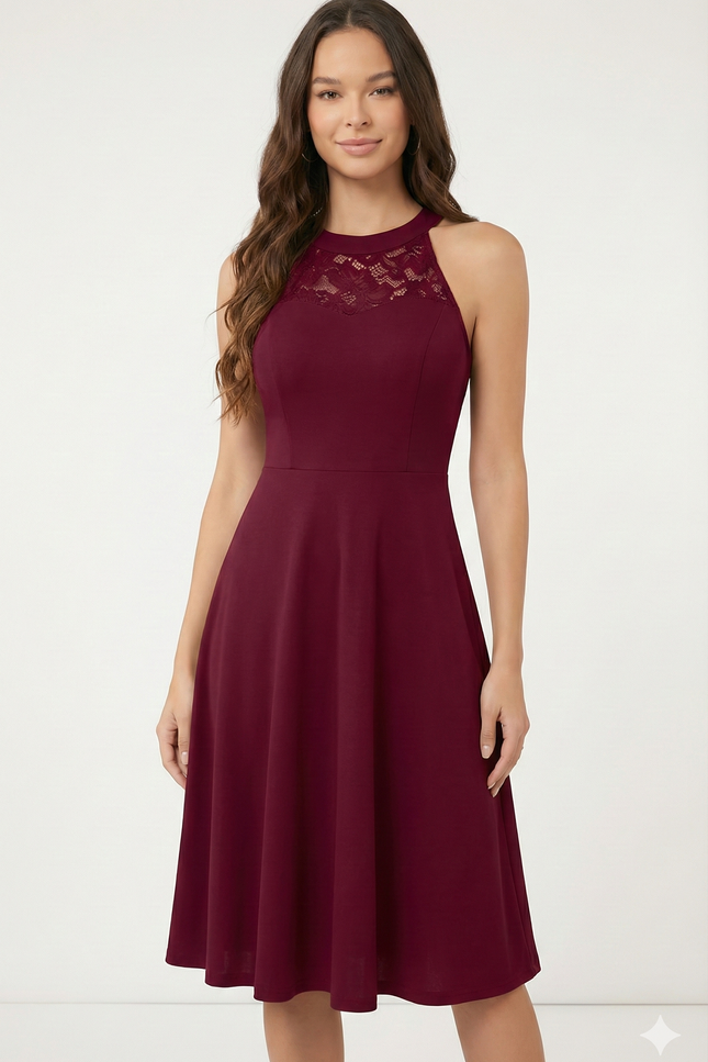 Robe Bordeaux Chic Dentelle Courte