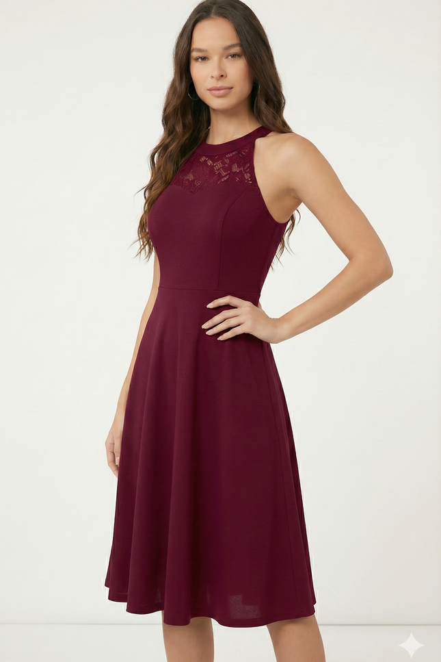 Robe Bordeaux Chic Dentelle Courte