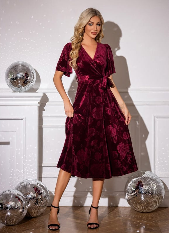 Robe Portefeuille Robe Satinée Longue Robe Midi Portefeuille
