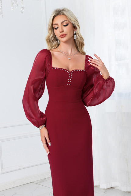 Robe Bordeaux Col Claudine - gallery 5