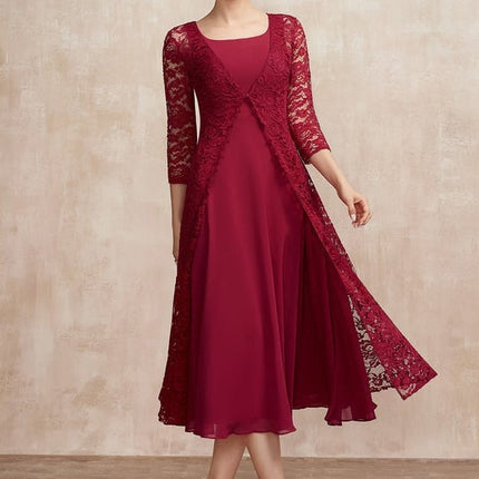 Robe Bordeaux Élégante En Dentelle