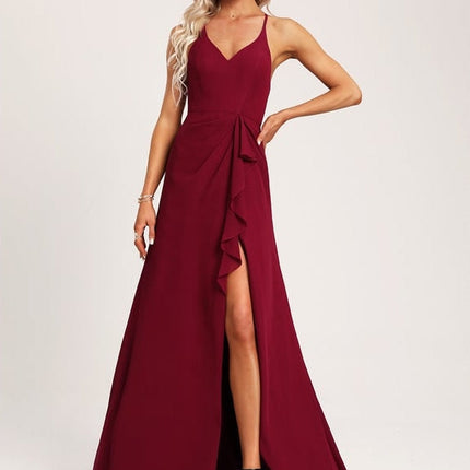 Robe Demoiselle D'Honneur Élégante Bordeaux