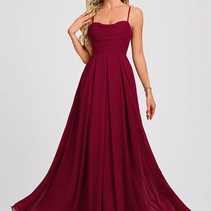 Robe Bal Élégante Bordeaux Fluide