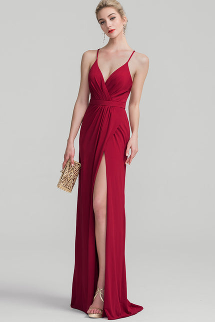 Robe Soirée Élégante Fendue Rouge - gallery 5