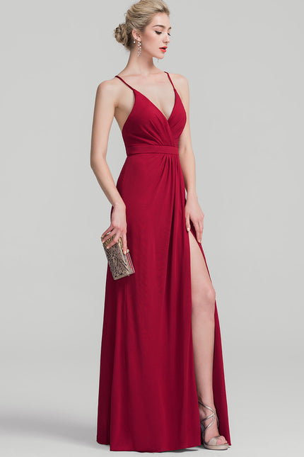 Robe Soirée Élégante Fendue Rouge - gallery 2