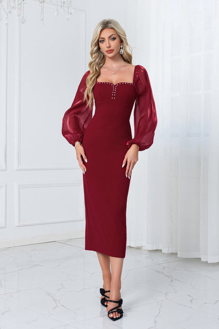 Robe Bordeaux Col Claudine - gallery 4